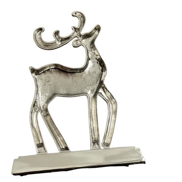 Metal Reindeer Stocking Hanger Holder Silver Red Enamel Vintage Mantel Hook READ - Picture 2 of 16